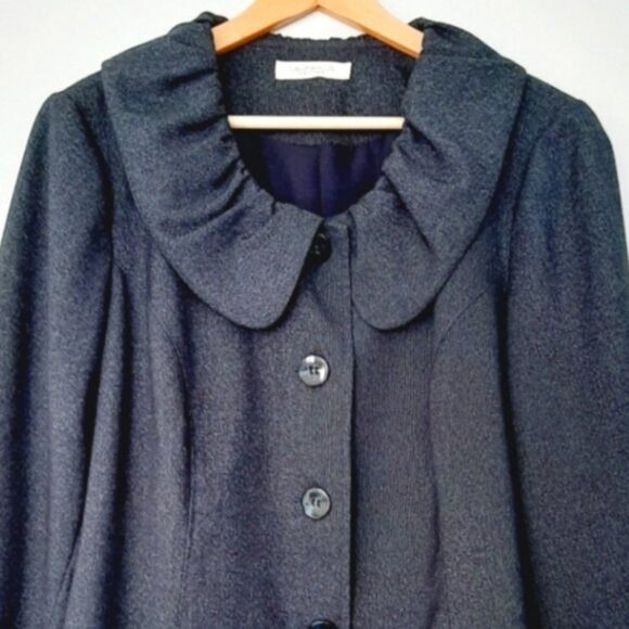 LAURA Gathered Collar Button Front Stretch Blazer Jacket Navy Blue Sz 16 Petite - Picture 2 of 9